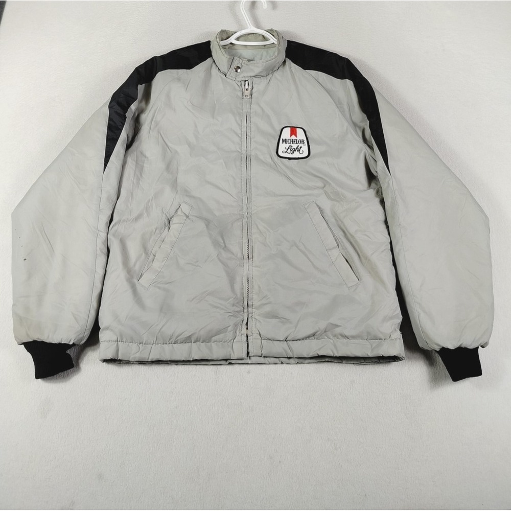 Vintage Swingster Jacket Mens Medium Gray Quilted Michelob Light Beer Insulated